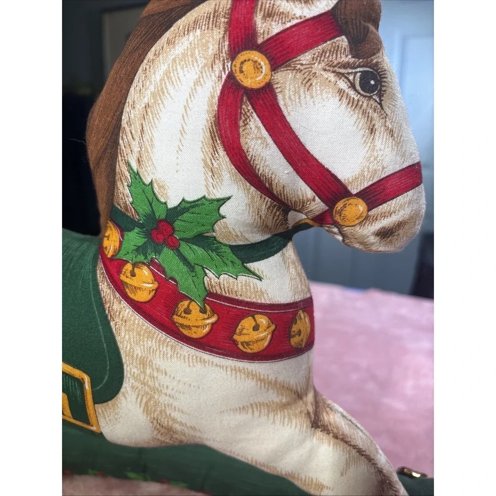 Vintage Handmade Rocking Horse Christmas Stuffed Fabric Pillow